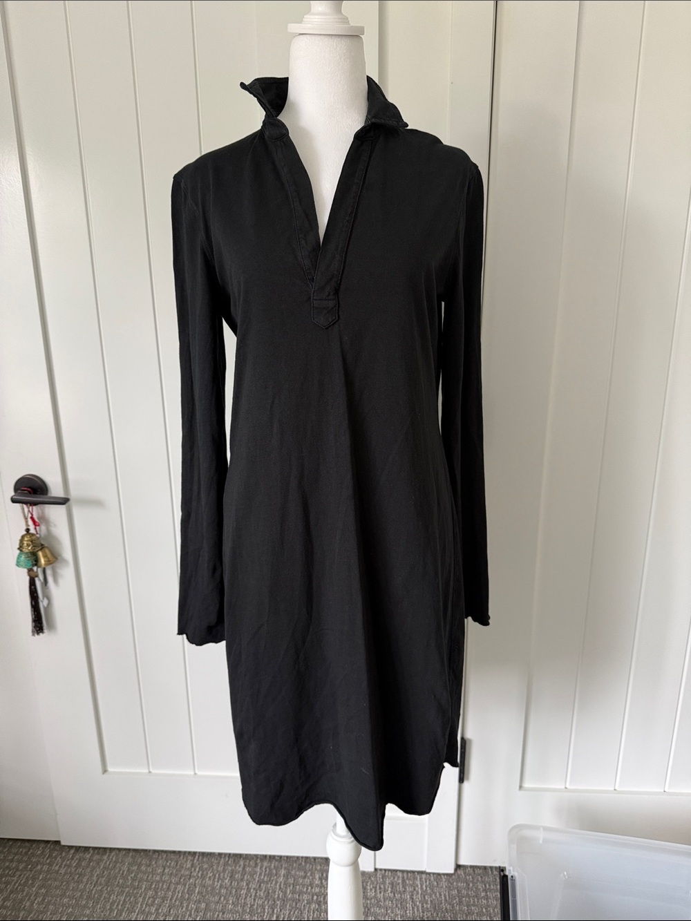 Frank & Eileen Black Long Sleeve V-Neck Shirt Dress